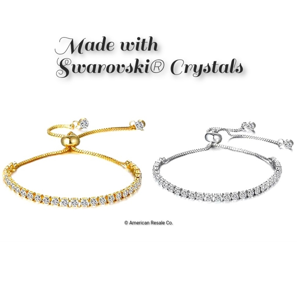 Made with Swarovski Gold and Silver Adjustable Tennis Slider Bolo Bracelets